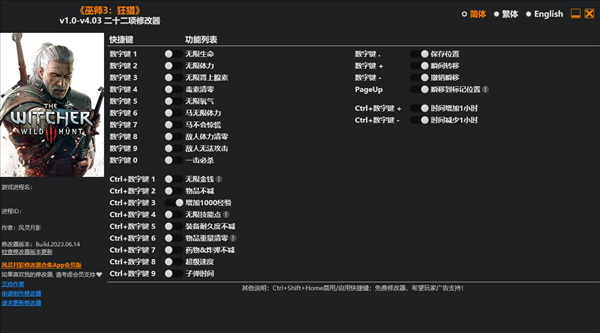 巫师3狂猎二十二项修改器