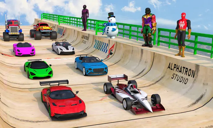 超级英雄汽车特技巨型坡道